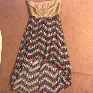 Colorful strapless high low dress